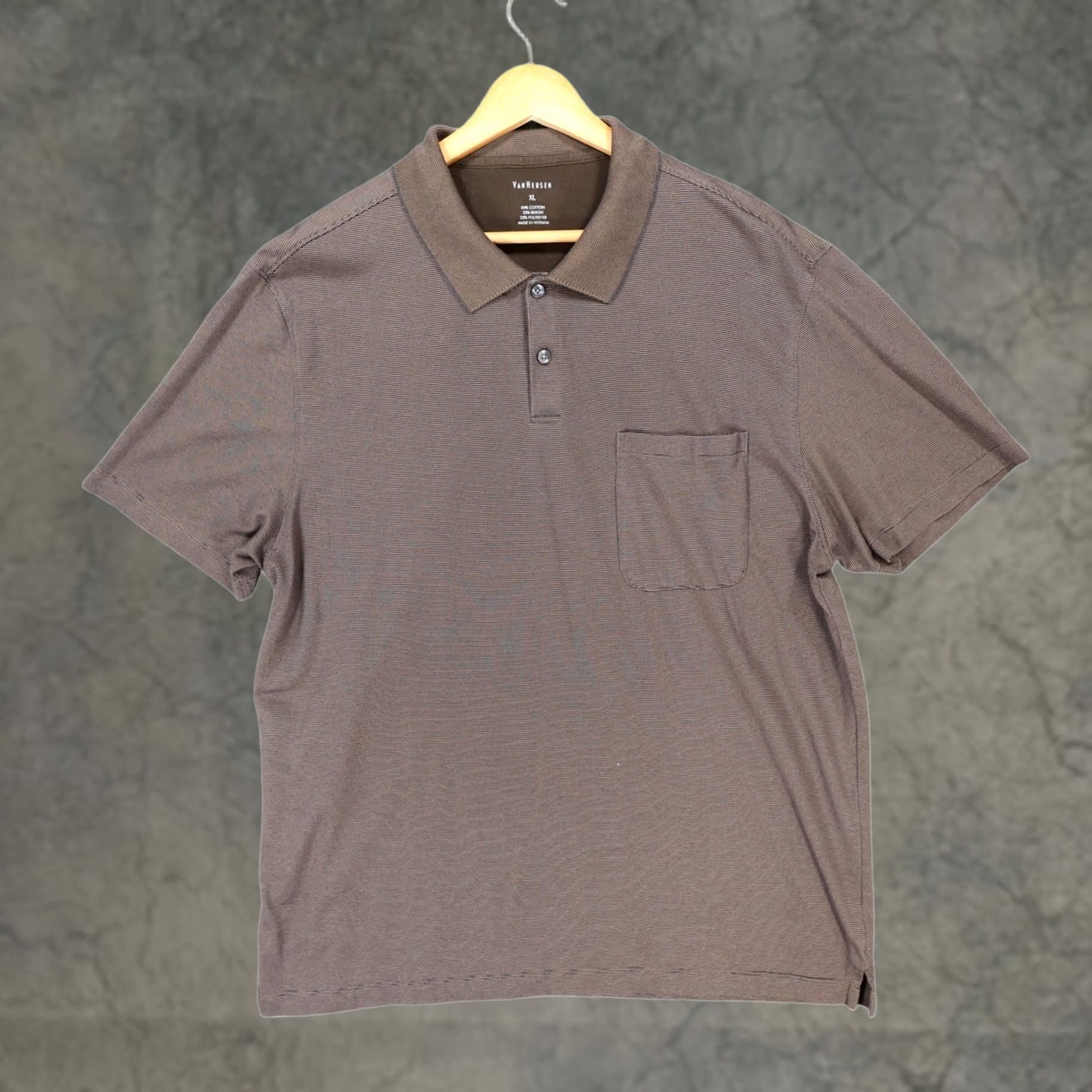 Van Heusen Van Heusen Polo Shirt Mens XL Brown Ribbed Texture Pocket Short Sleeve Size US XL / EU 56 / 4 - 1 Thumbnail