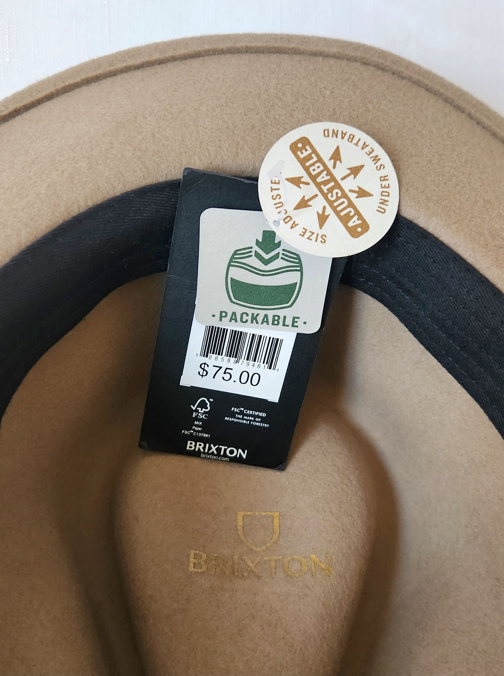 Brixton Brixton Messer Packable Fedora Sand Medium Brim Adult Unisex Size ONE SIZE - 8 Thumbnail