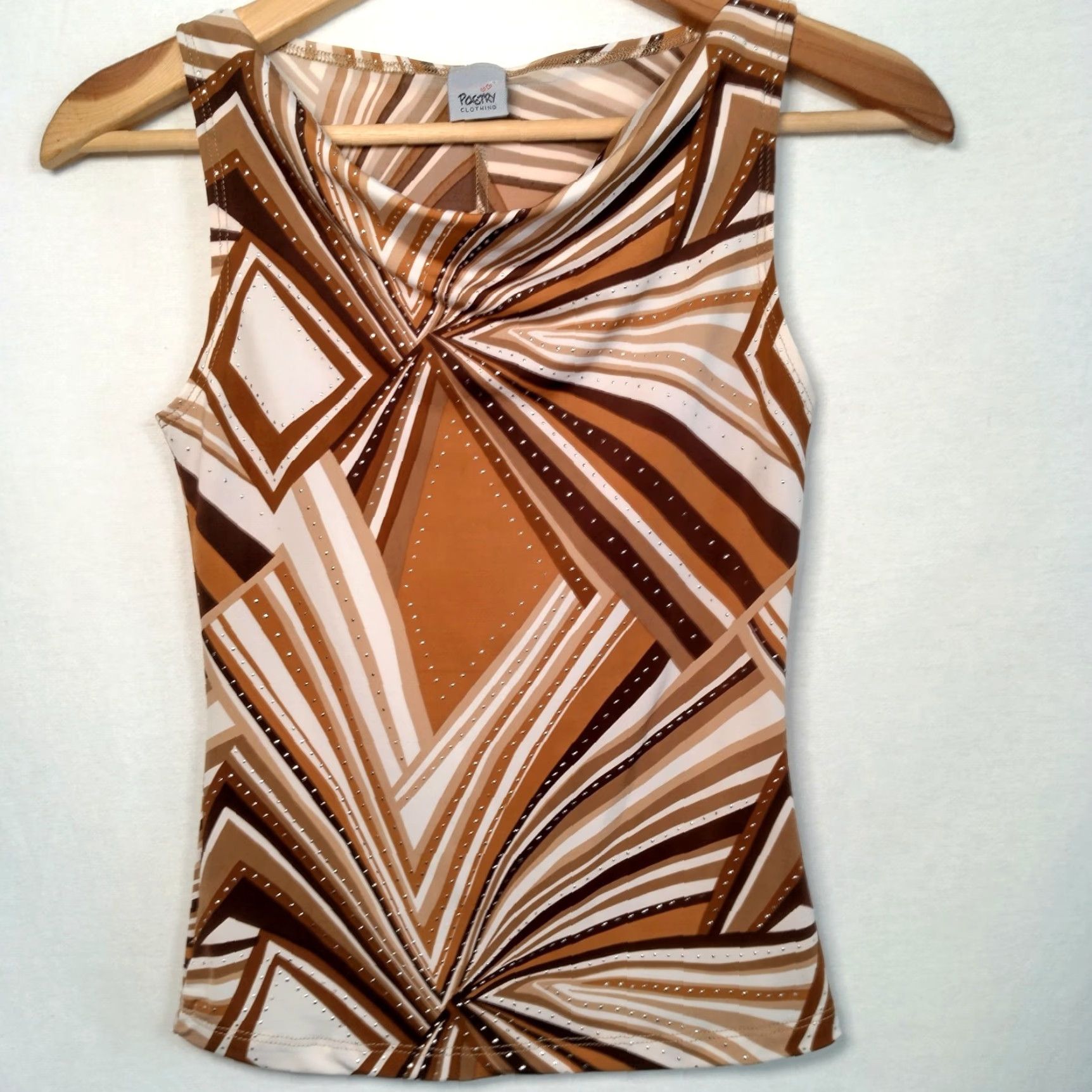 Vintage VINTAGE Poetry Clothing Sleeveless Top Shirt Junior Small Brown Geometric Stretch Cowl Neck Pullovers Casual USA Made Womens Ladies Size S / US 4 / IT 40 - 2 Thumbnail