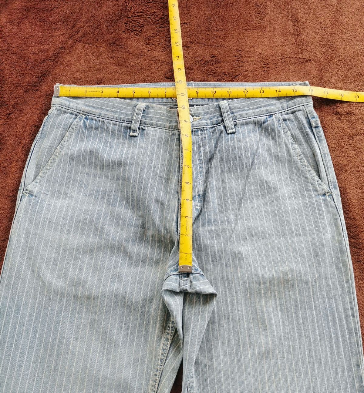 Kapital Dept Japan Pinstripe Wash Blue Denim Jeans Size US 32 / EU 48 - 13 Thumbnail