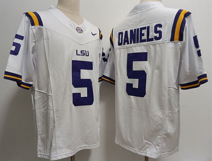 Men's LSU Tigers #5 Jayden Daniels White Stitched Jersey