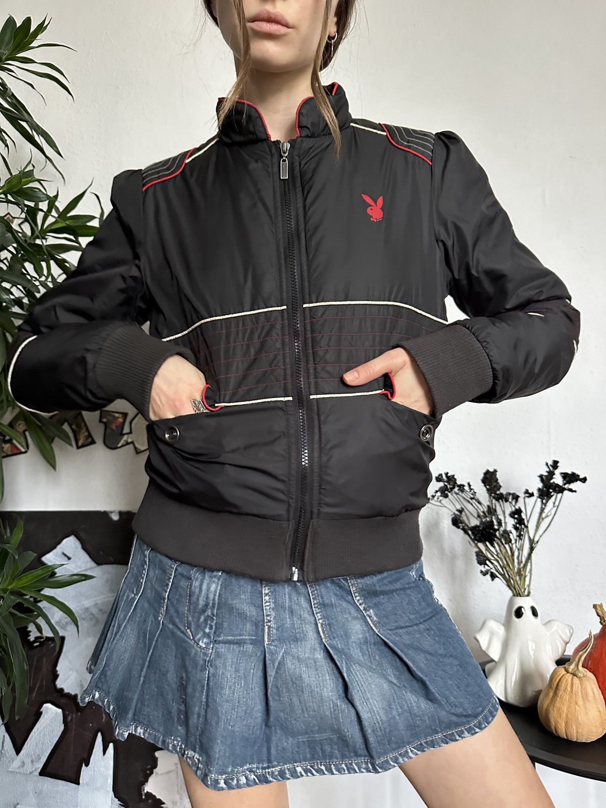 Playboy × Vintage Vintage Playboy 90s Women’s Zip Moto Biker Jacket y2k Size L / US 10 / IT 46 - 2 Thumbnail