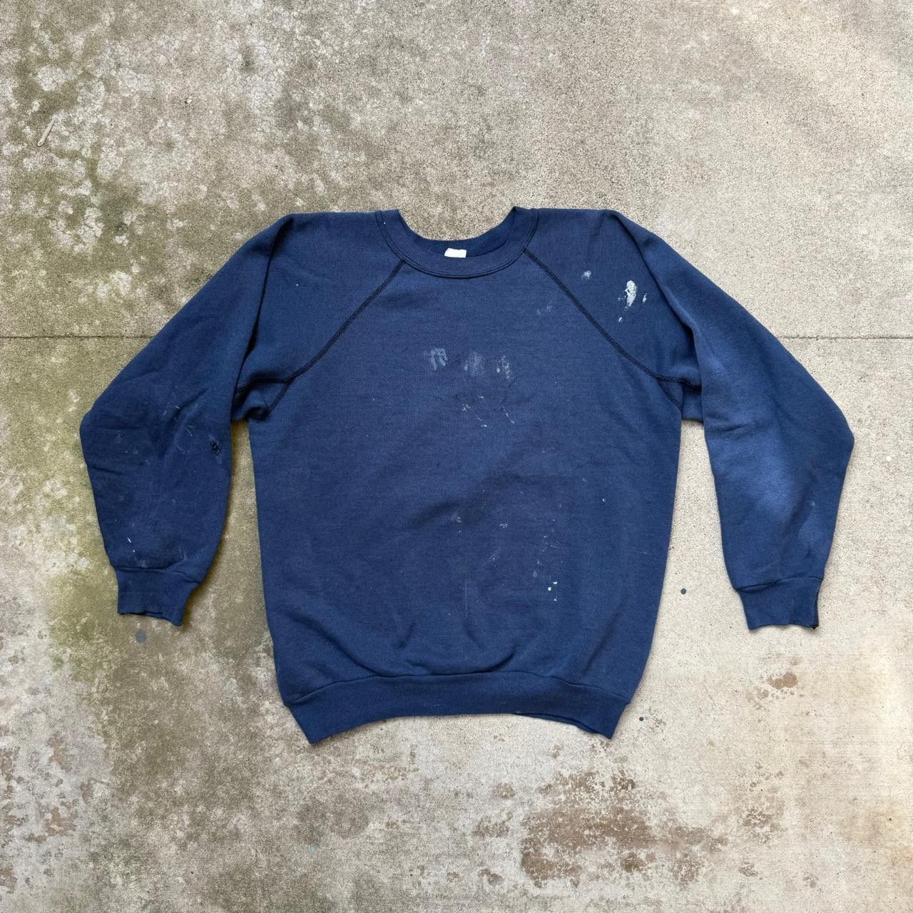 true vintage blue crewneck sweatshirt paint distress faded