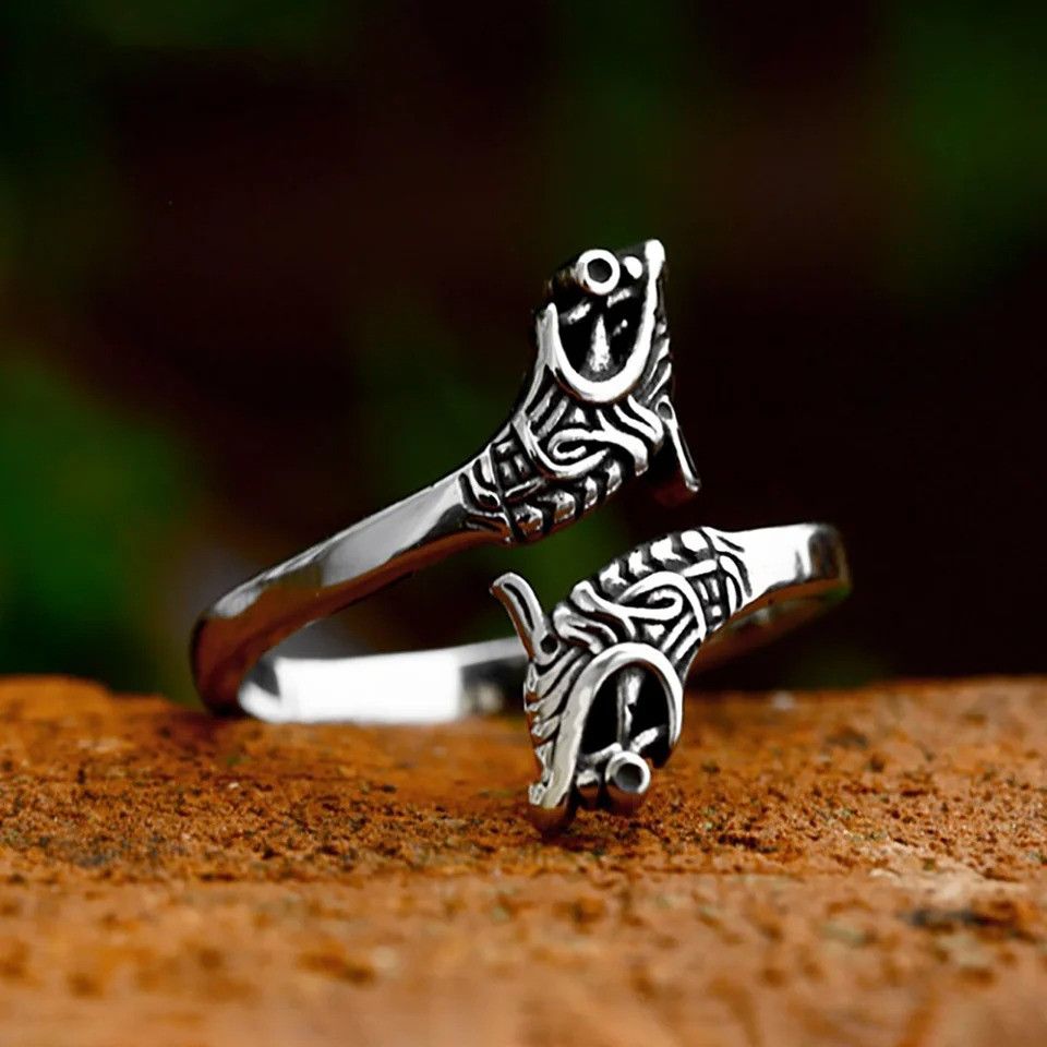 Jewelry Vintage Viking Dragon Head Ring Size ONE SIZE - 2 Thumbnail