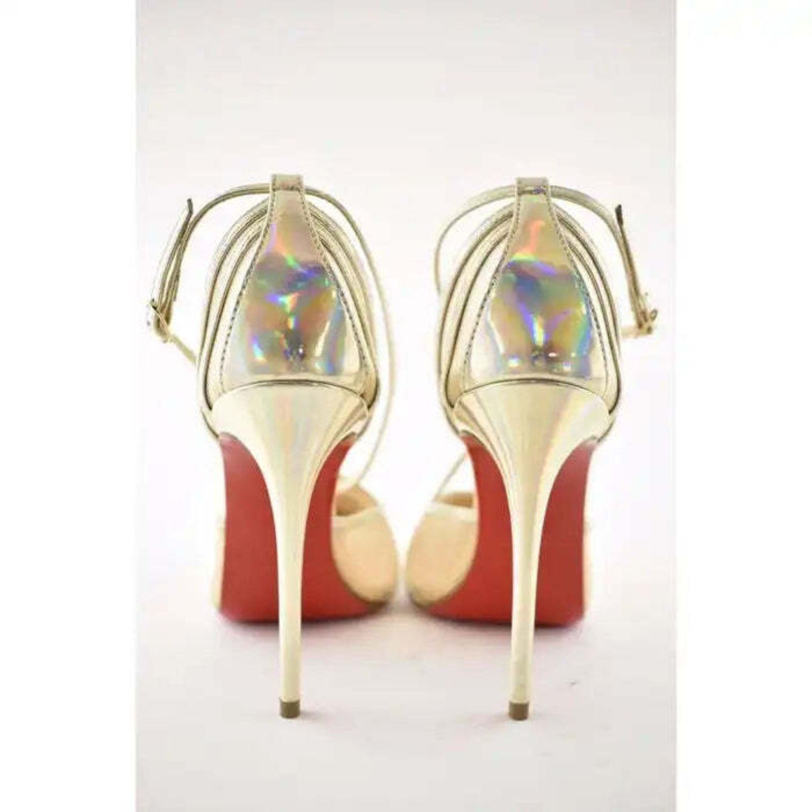 Christian Louboutin Theodorella 100 Platine Gold Mesh Ankle Strap Heel Pump 37 Size US 7 / IT 37 - 10 Thumbnail