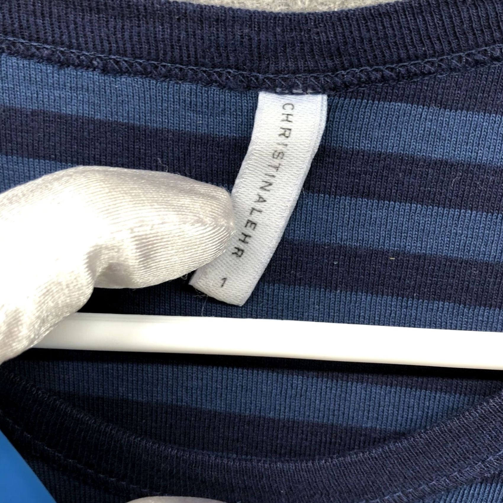 Vintage Christina Lehr T Shirt Dress S Navy Blue Striped Short Sleeve Crewneck, Knee Length, Cotton, Knit, Casual, Womens Size S / US 4 / IT 40 - 5 Thumbnail