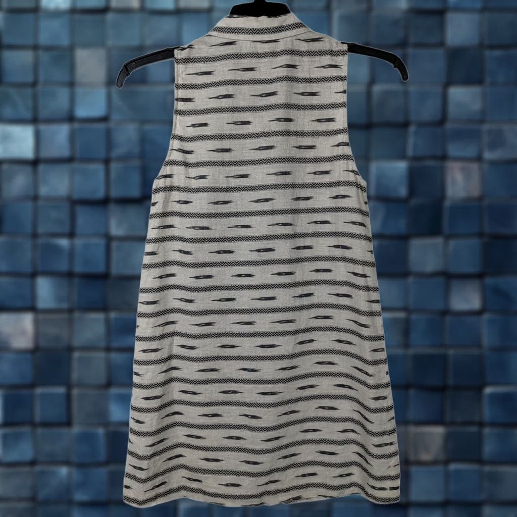 Alice + Olivia Alice + Olivia Shirt Dress XS Women's Linen Cotton Blend Striped V-Neck A-Line Short Sleeveless Shirt Dress in Multicolor DRESS Size XS / US 0-2 / IT 36-38 - 1 Thumbnail
