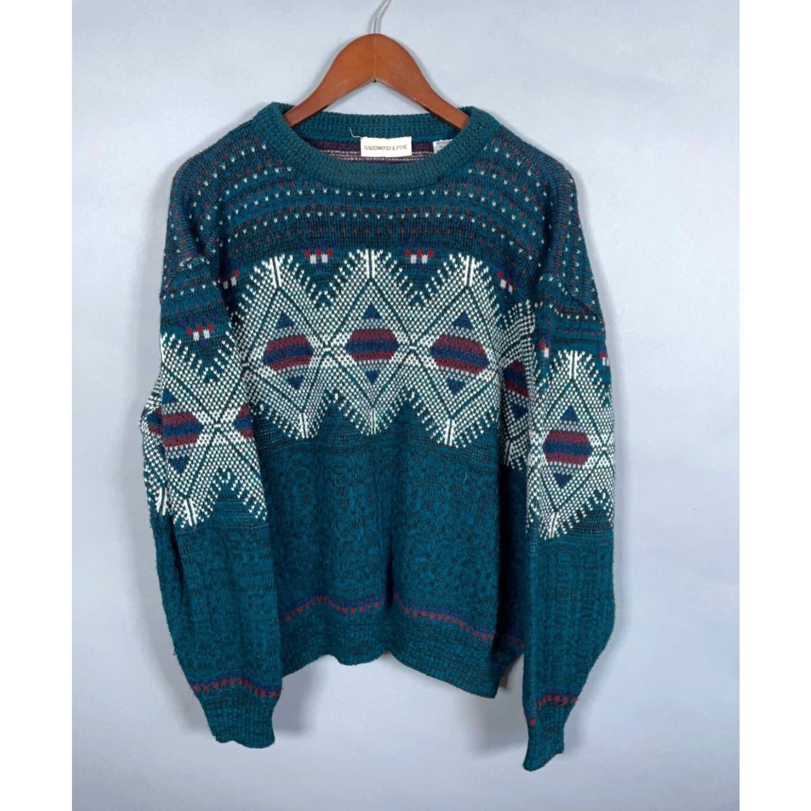 Vintage VINTAGE Geometric Pattern Sweater Adult XL Dark Green Chunky Knit 90s Preppy Mens Size US XL / EU 56 / 4 - 2 Thumbnail