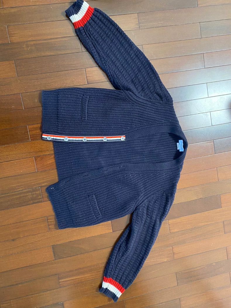 Thom Browne Thom Browne A dark blue wool knit coat Size US L / EU 52-54 / 3 - 6 Thumbnail