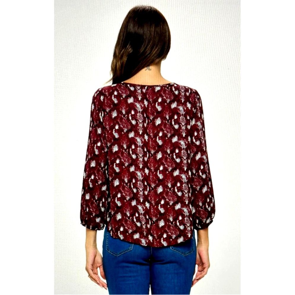 Other West Kei Veronica Tie Front Blouse Burgundy Snake size S Size S / US 4 / IT 40 - 3 Thumbnail