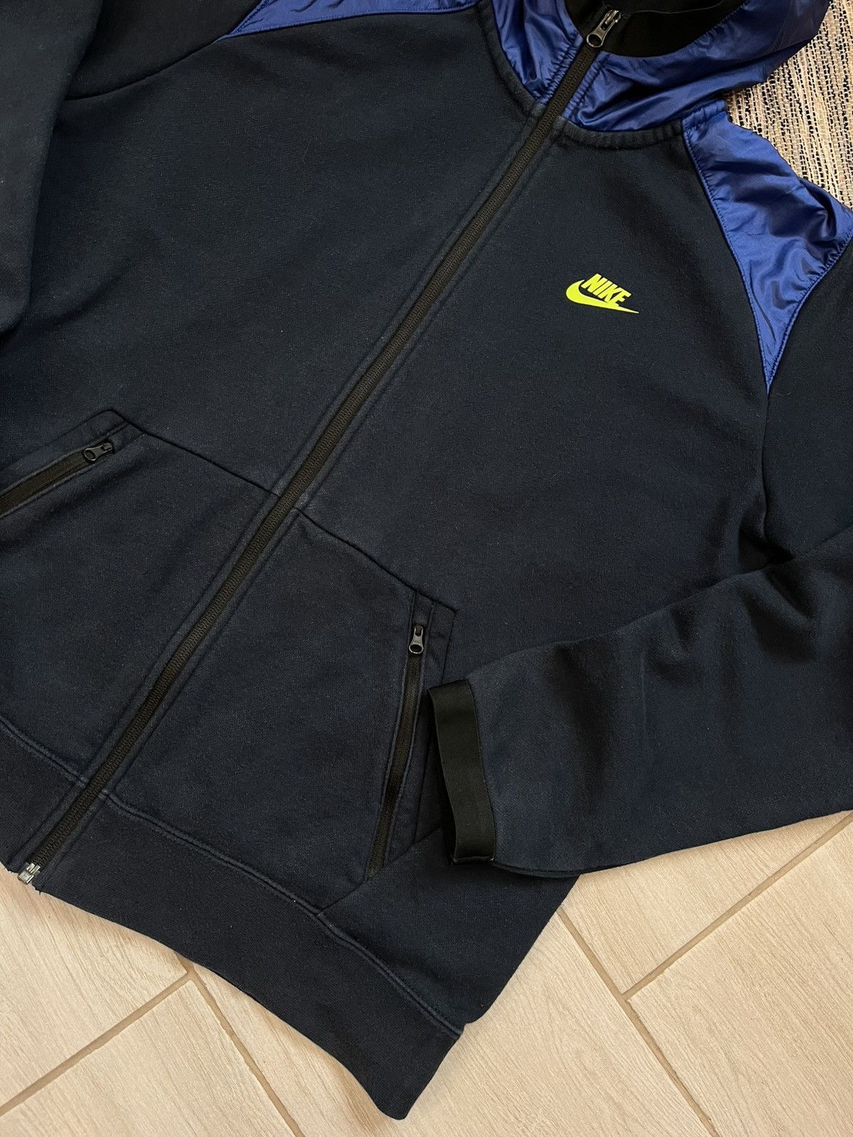 Nike × Vintage Vintage Nike zip Hoodie navy faded nylon hood minimalistic Size US L / EU 52-54 / 3 - 6 Thumbnail