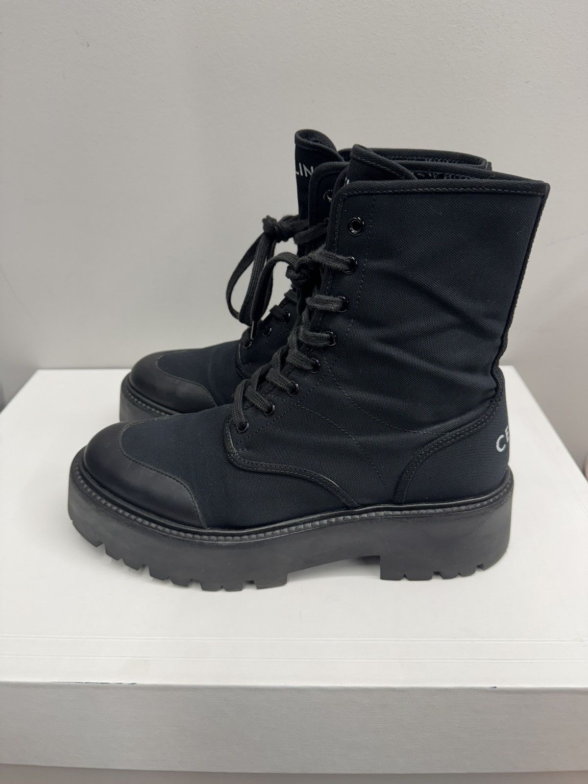 Celine Celine Bulky Lace-Up Boots In Canvas & Shiny Bull Black Size US 9 / EU 42 - 2 Thumbnail