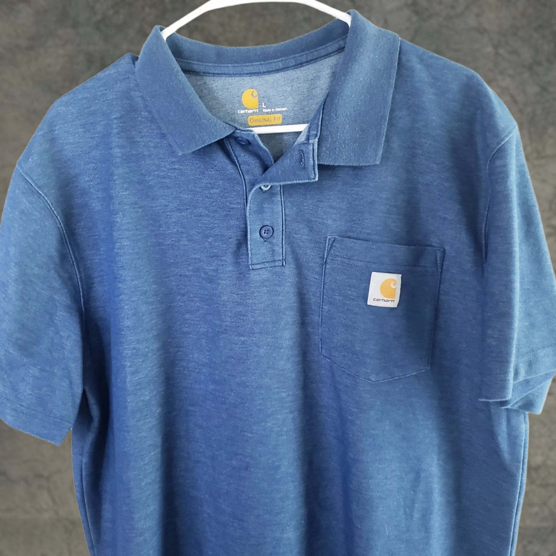 Carhartt Carhartt Mens Polo Shirt Blue L Original Fit Short Sleeve Pocket Button Denim Size US L / EU 52-54 / 3 - 1 Thumbnail