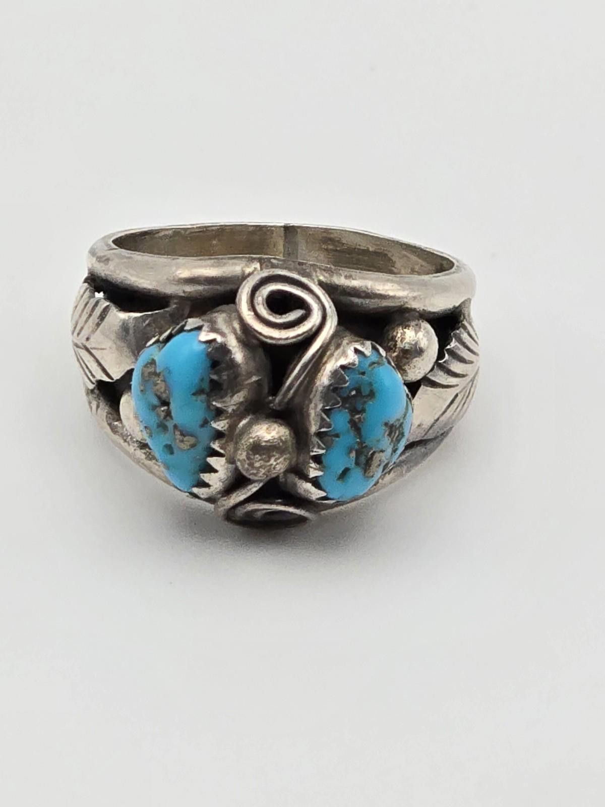 Other Vintage Sterling Silver Ring Sz 8 Navajo Turquoise Leaf Size ONE SIZE - 1 Thumbnail