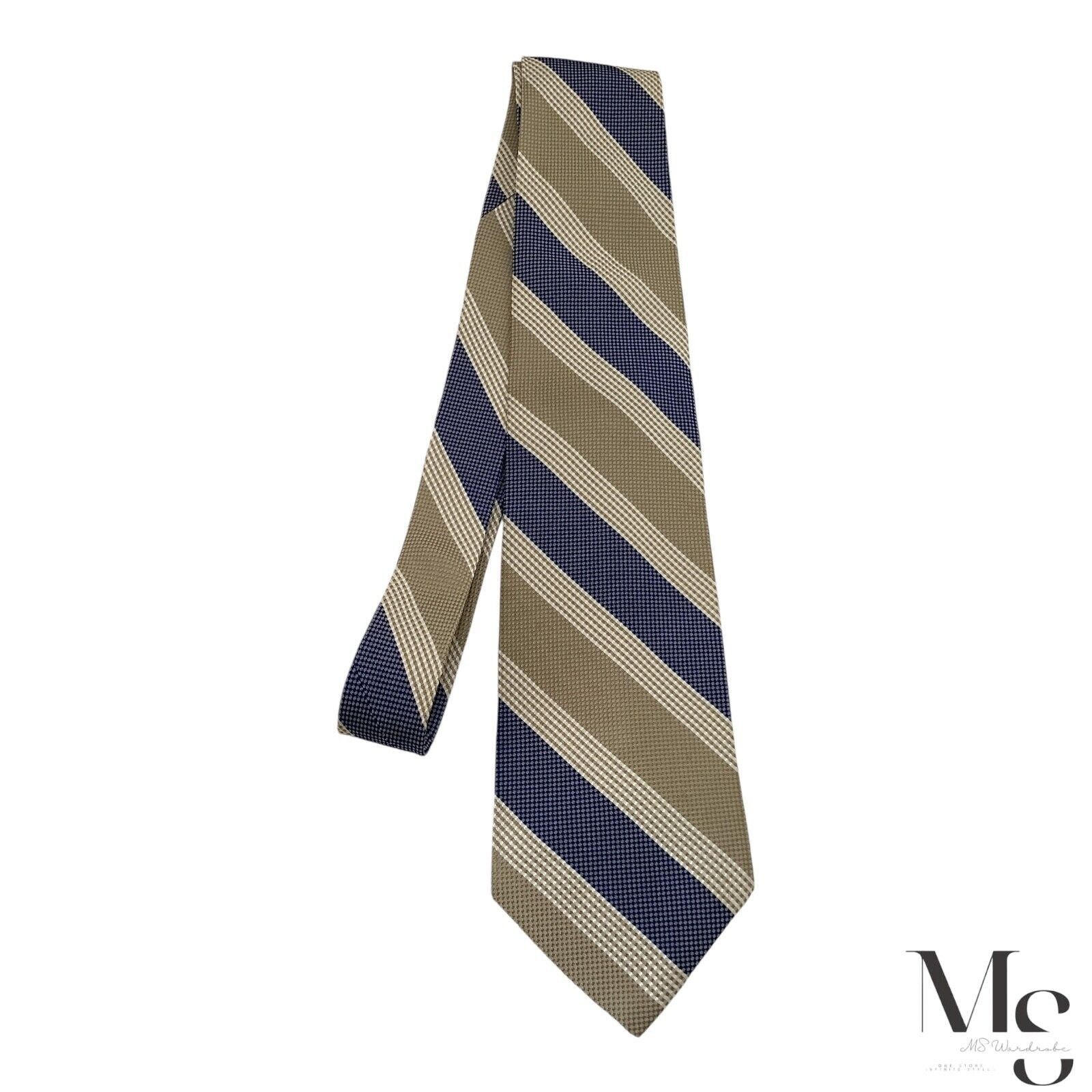 Faconnable FAÇONNABLE XL Blue & Beige Striped Silk Tie Hand Made In Fra Size ONE SIZE - 5 Thumbnail