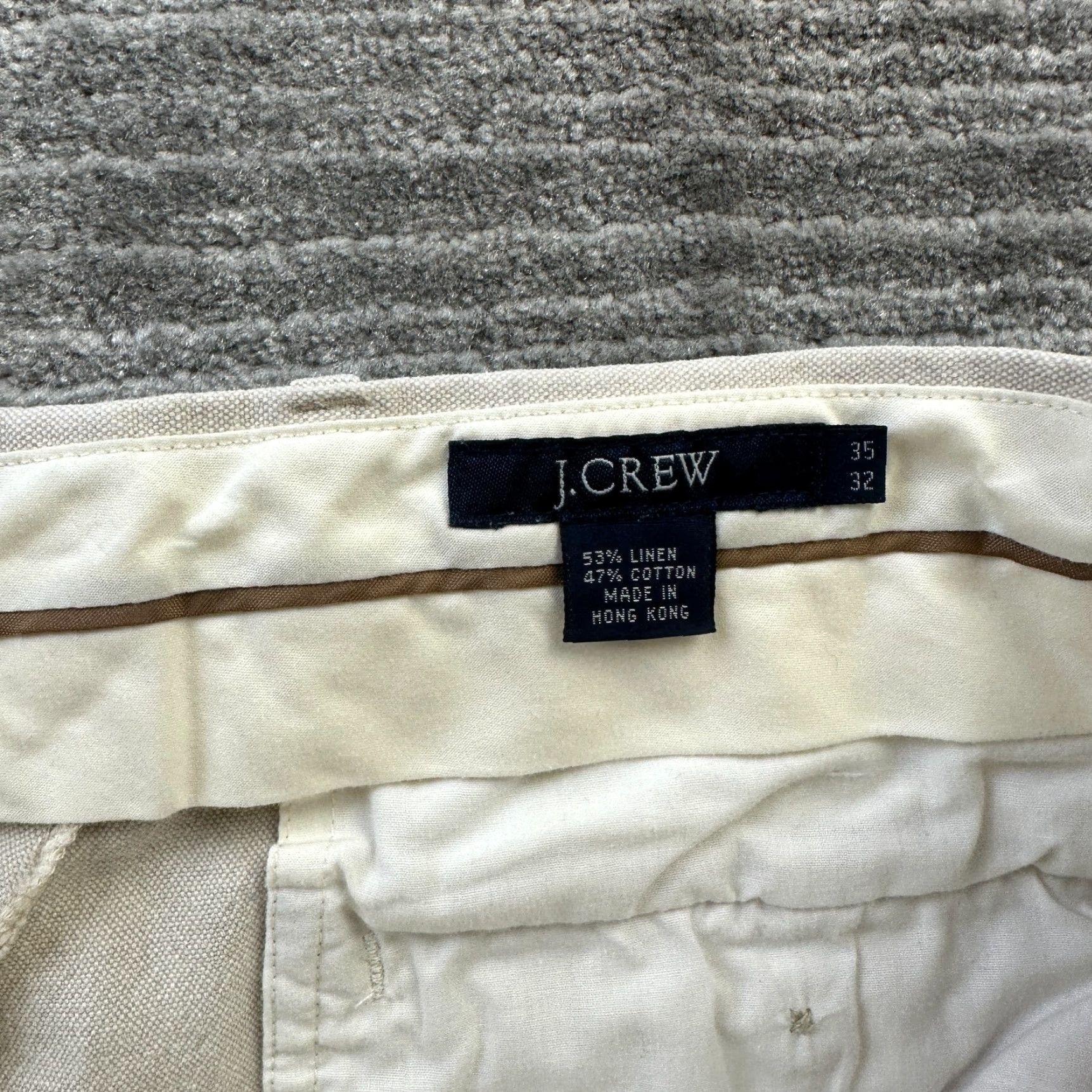 J.Crew J.CREW Pants Mens 35x30 Beige Linen Blend Chino Flat Front 5-Pocket Slimming Regular Straight Trousers Casual Workwear Size US 35 - 5 Thumbnail