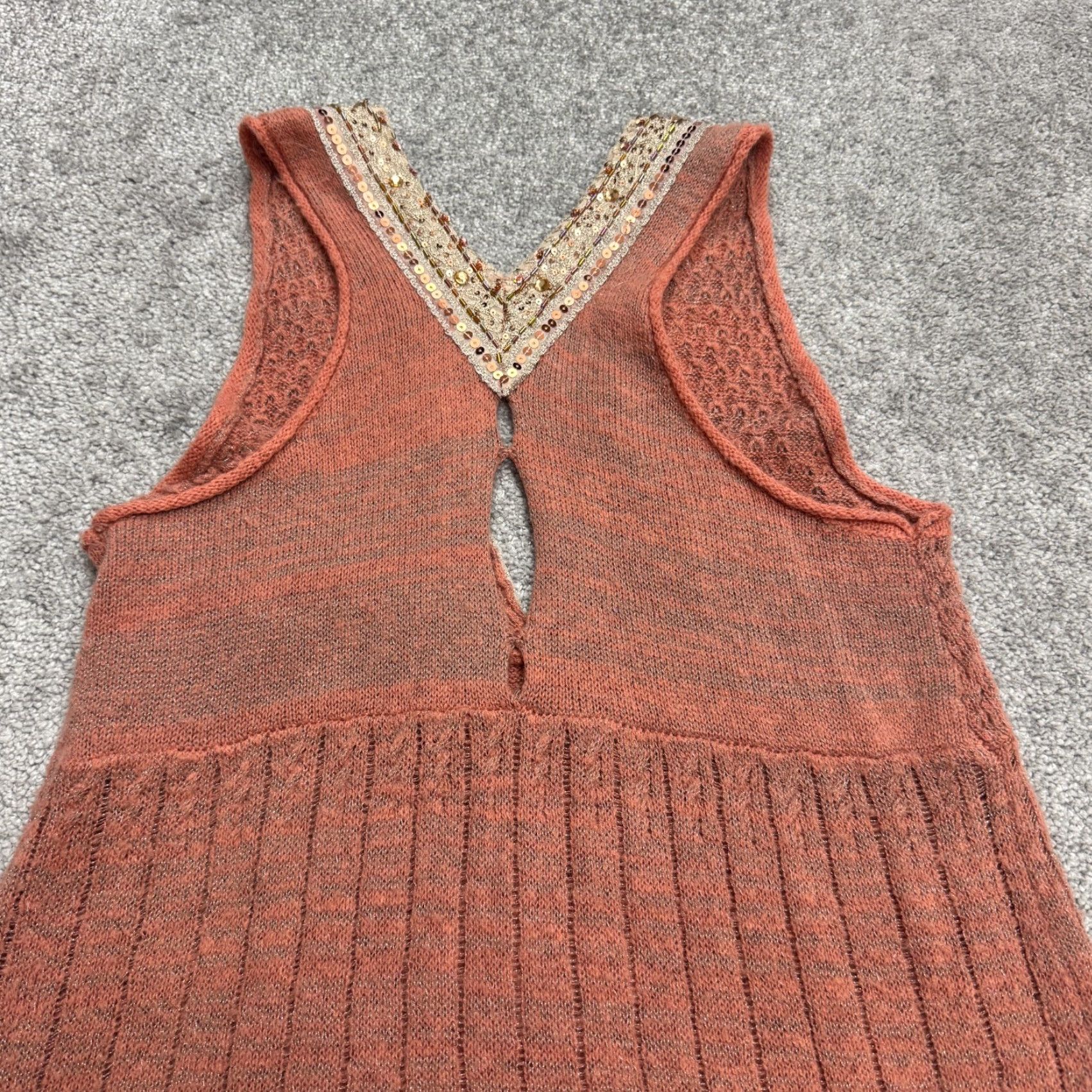Free People Free People Metallic Knit Sequin Beaded Mini Dress Womens Medium Brown V-Neck Size M / US 6-8 / IT 42-44 - 5 Thumbnail