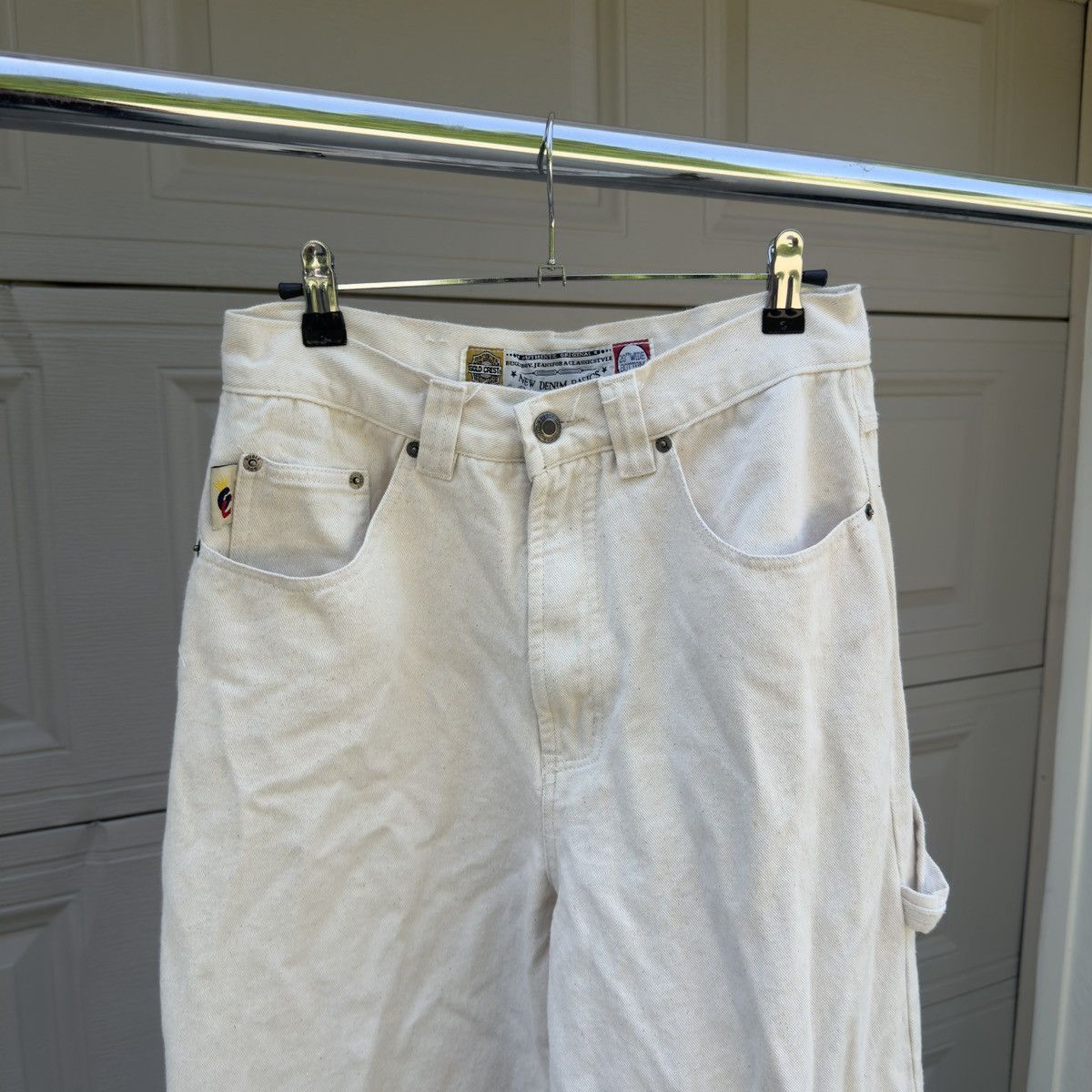 Vintage Thrashed Faded Cream Baggy Skater Wide Leg Carpenter Pants Size US 29 - 3 Thumbnail