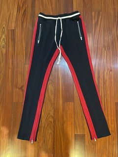 Fear of god hot sale track pants black red