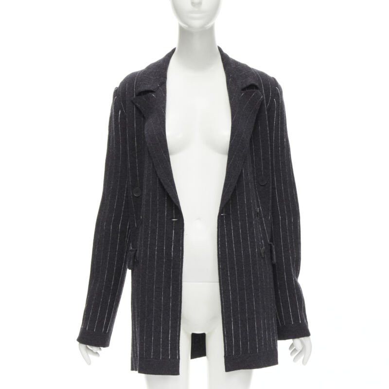 Barrie BARRIE 100% pure cashmere dark grey pinstriped double breasted blazer cardigan S Size S / US 4 / IT 40 - 1 Thumbnail