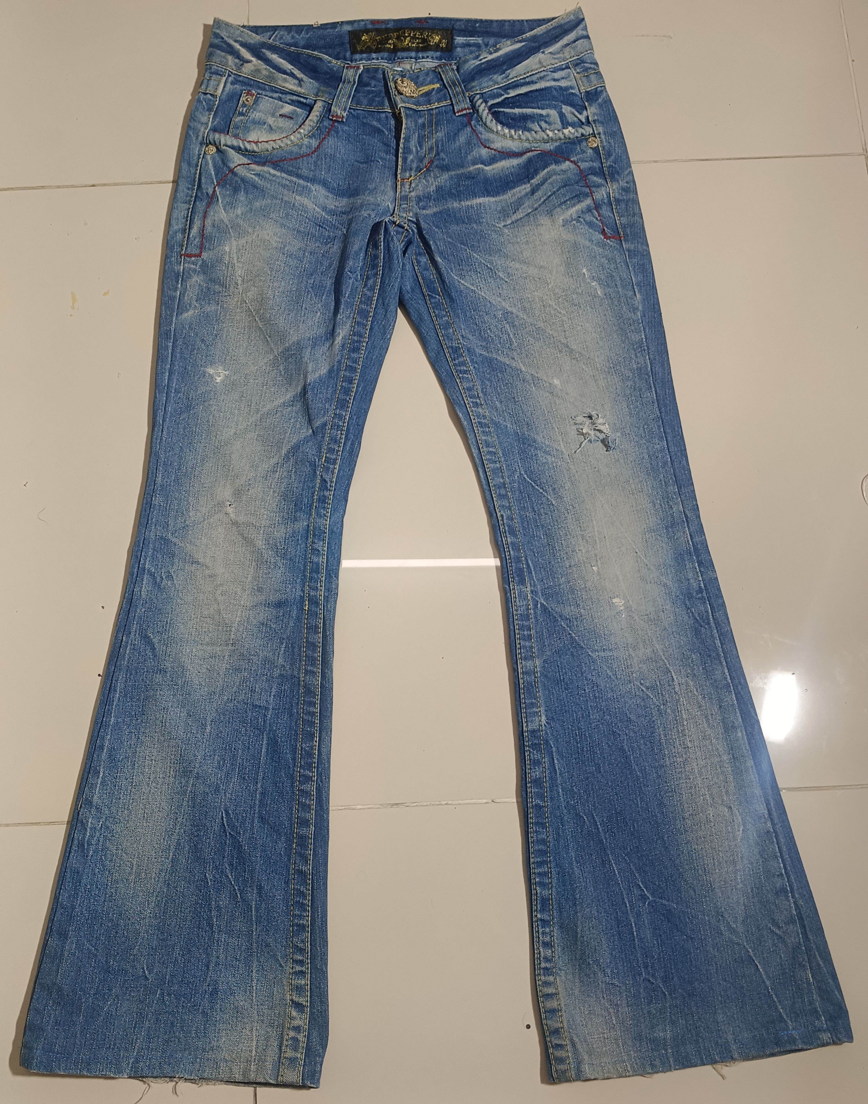 If Six Was Nine × Le Grande Bleu (L.G.B.) FLARE JEANS RED PEPPER DISTRESSED DENIM BOOT CUT PANTS Size US 28 / EU 44 - 10 Thumbnail