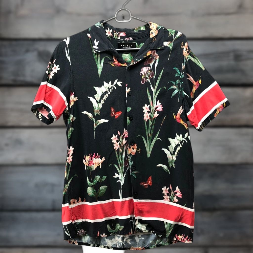 Pacsun PacSun Hawaiian Shirt Mens S Black Red Floral Rayon Button Front Short Sleeve Size US S / EU 44-46 / 1 - 1 Thumbnail