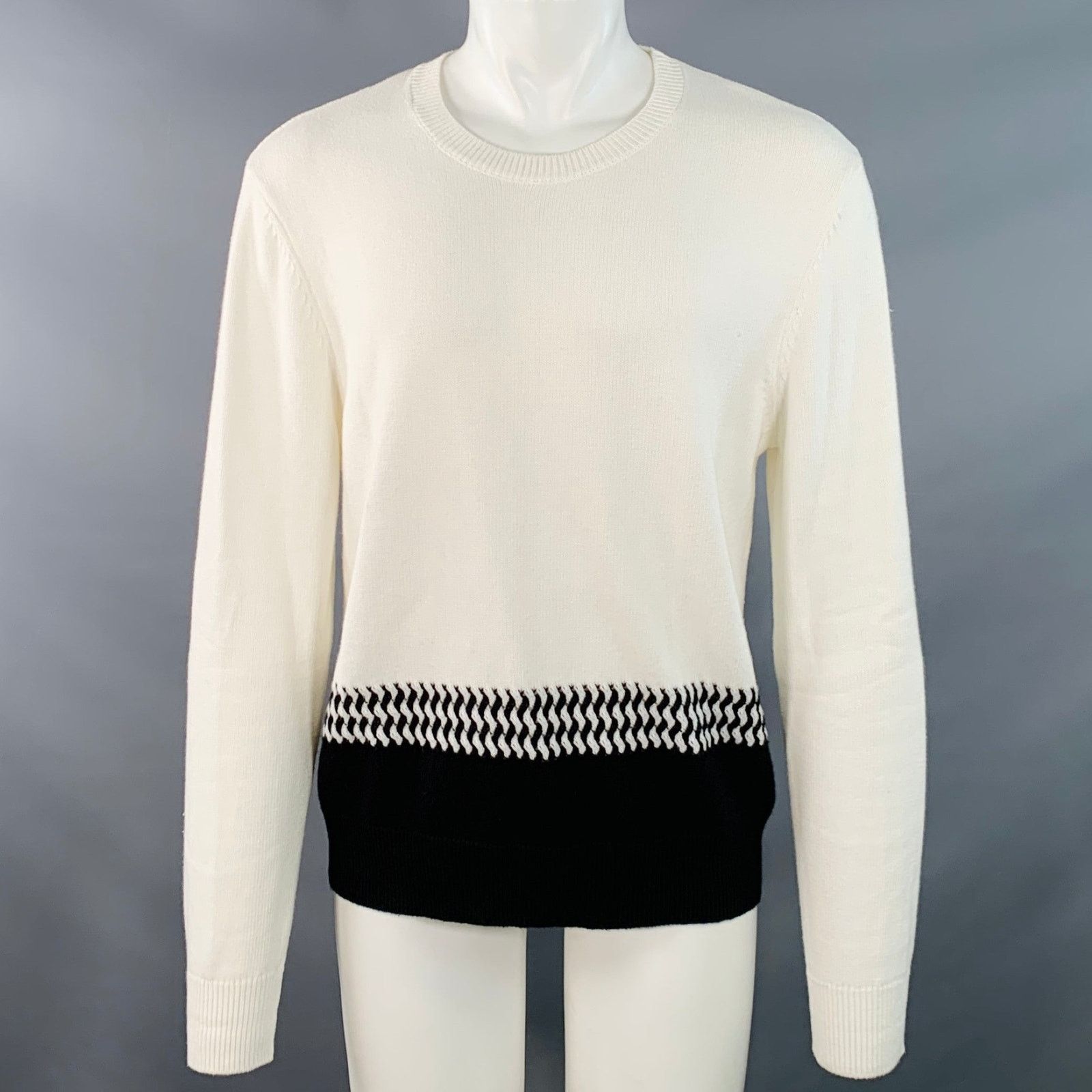 M White Black Knit Cotton Cashmere Crew Neck Sweater