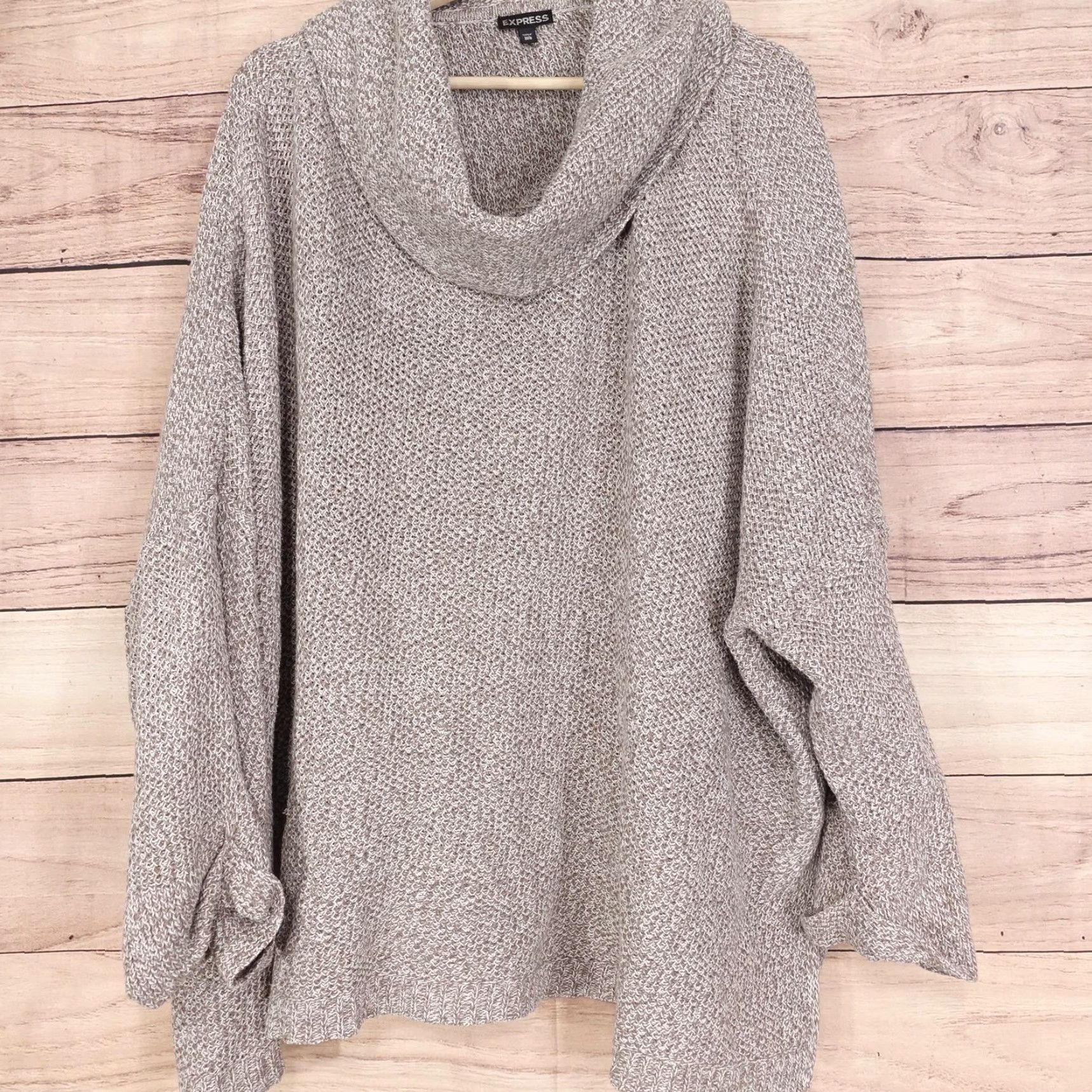 Express Express Womens Sweater M/L Beige Cowl Neck Oversized Dolman Sleeve Knit Pullover Size M / US 6-8 / IT 42-44 - 2 Thumbnail