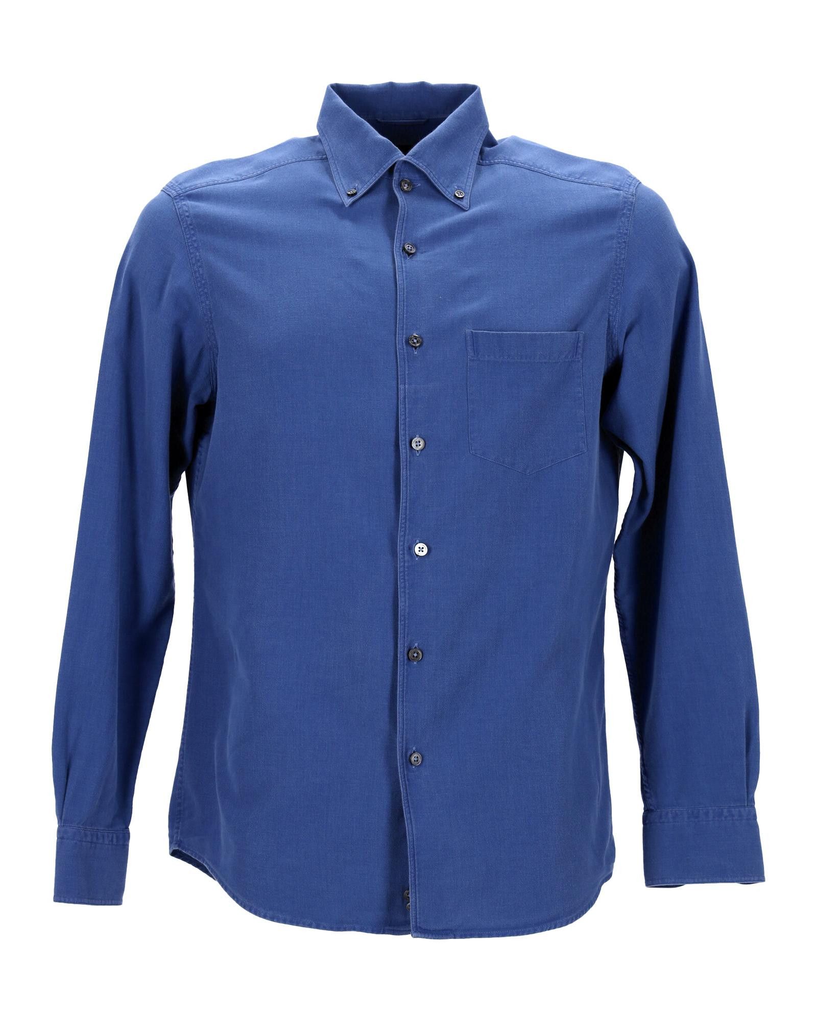 image of Blue Cotton Dress Shirt With Side Chest Pocket By Ermenegildo Zegna, Men's (Size Medium)