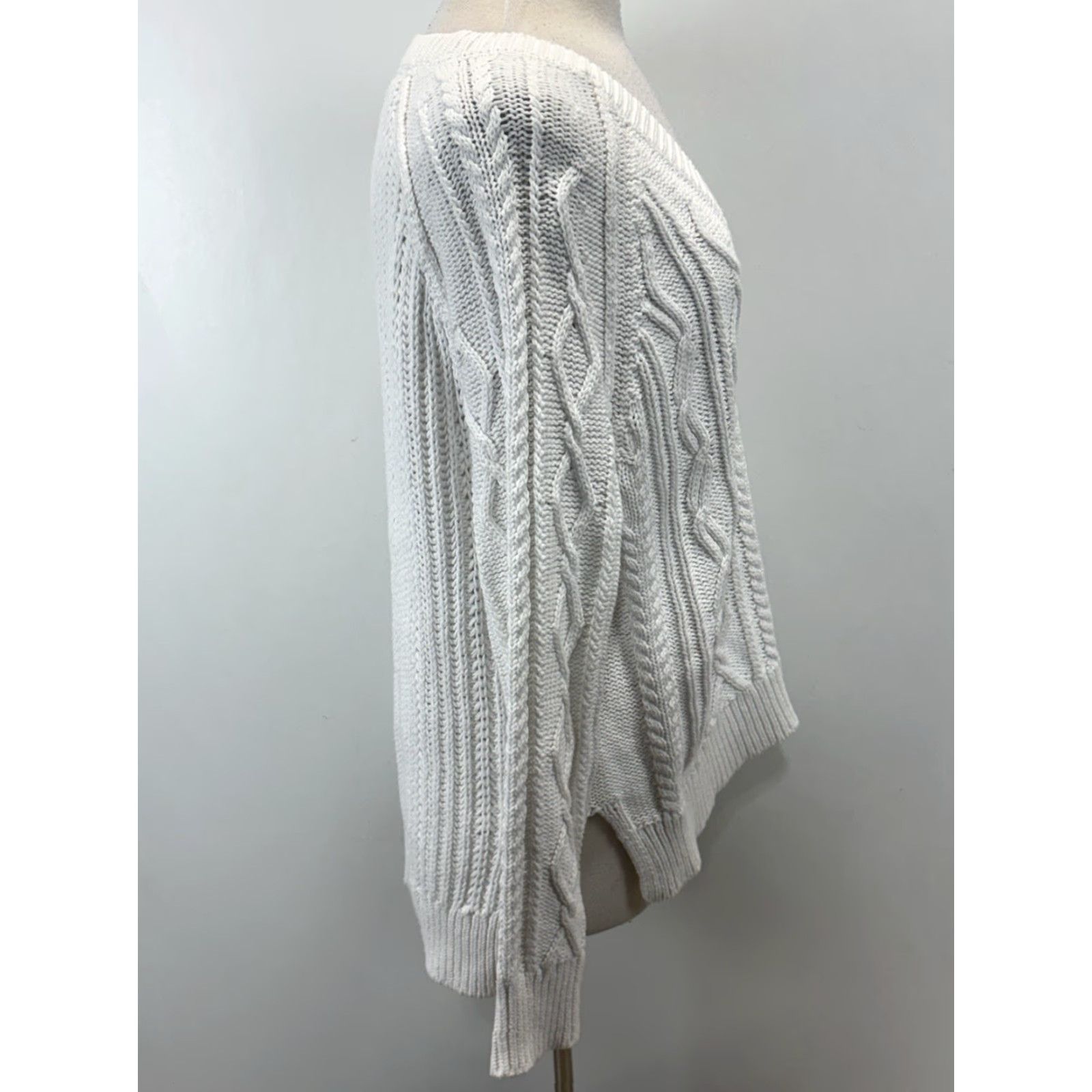 Vintage VINTAGE Sundance Cableknit Sweater Women’s PL White Vneck Fisherman Pullover Knit Cotton Coastal Preppy Classic Size L / US 10 / IT 46 - 4 Thumbnail