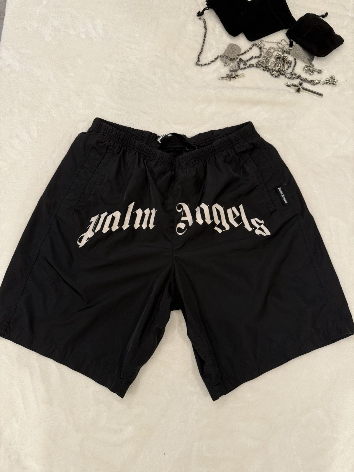 Palm Angels Palm Angels Curved Logo Swim Shorts (S) Size US 30 / EU 46 - 1 Thumbnail