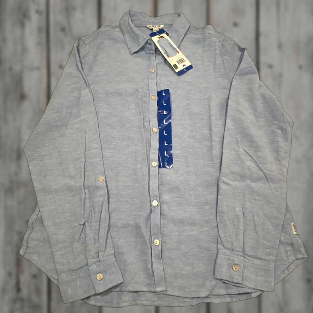 Orvis Orvis Linen Blend Shirt Top Womens Large Blue Button Down Long Sleeve Roll NWT Size L / US 10 / IT 46 - 1 Thumbnail