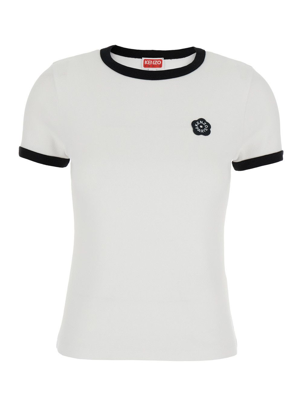 Kenzo White Crewneck T-Shirt with Logo Patch on the Front and Contrasting Details in Cotton Stretch Woman Size M / US 6-8 / IT 42-44 - 1 Thumbnail