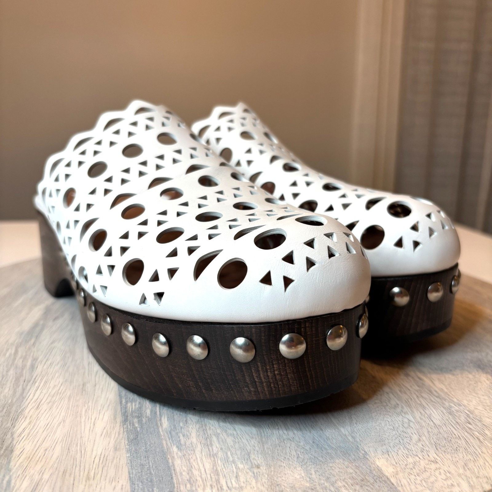 Alaia Alaia White Leather Clog Mules Wooden Platform EU 40 US 8.5 Size US 8.5 / IT 38.5 - 5 Thumbnail