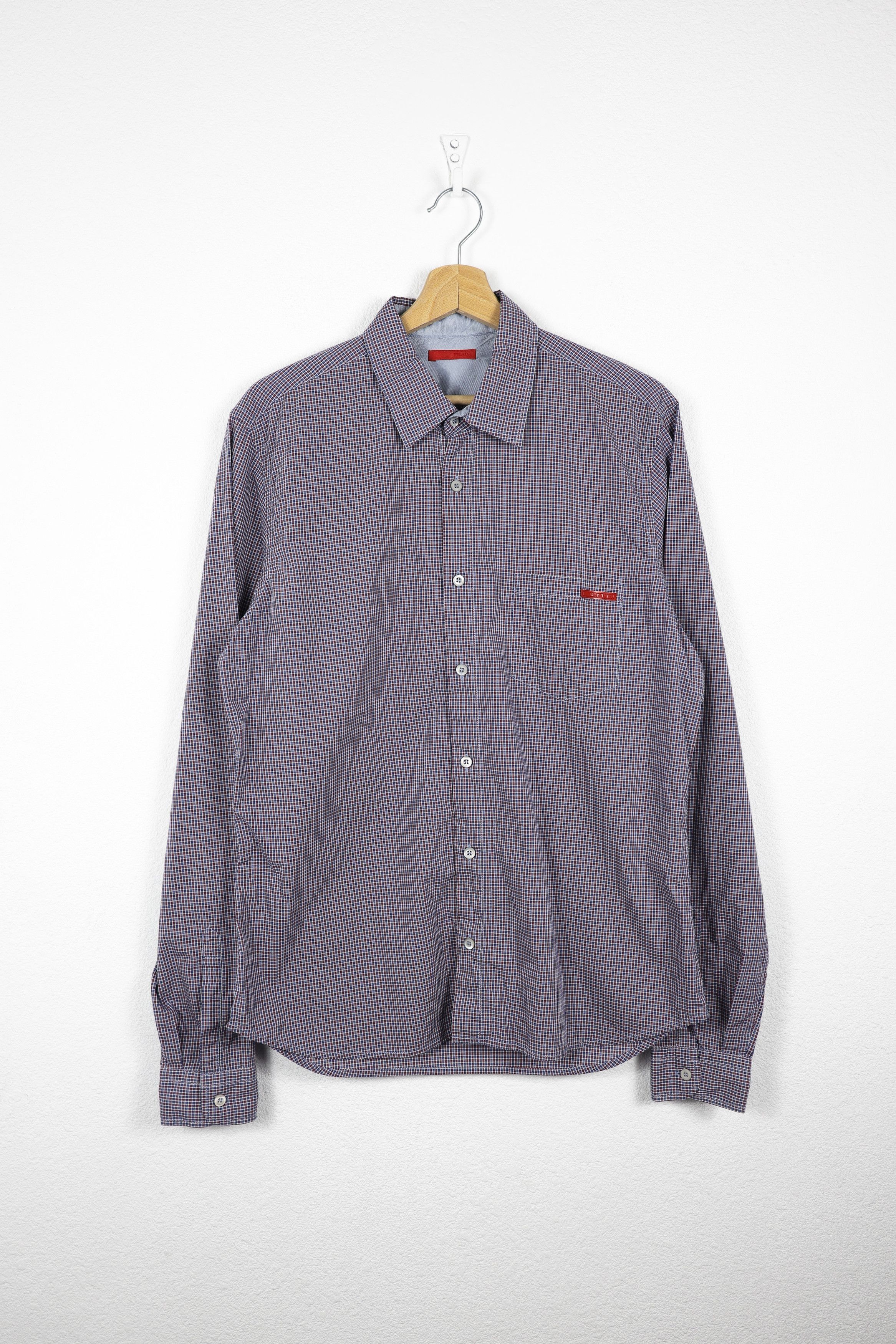 Prada Prada Red Rubber Logo Multicolor Check Shirt Size US M / EU 48-50 / 2 - 1 Thumbnail