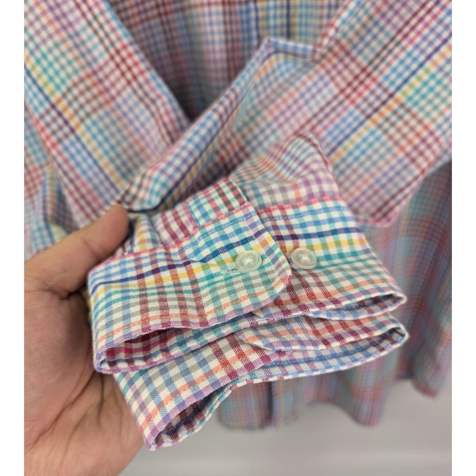 Blair John Blair Multicolored Checks Mens Button Up Long Sleeve Dress Shirt XL Size Size 46R - 2 Thumbnail