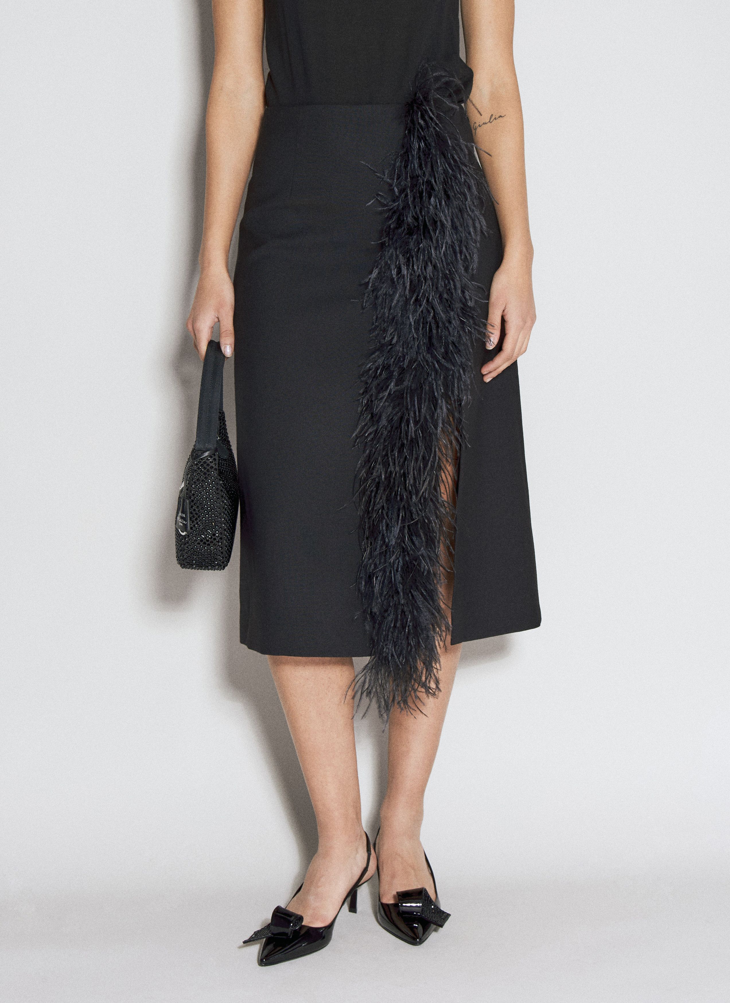 Feather-Trimmed Wool Midi Skirt