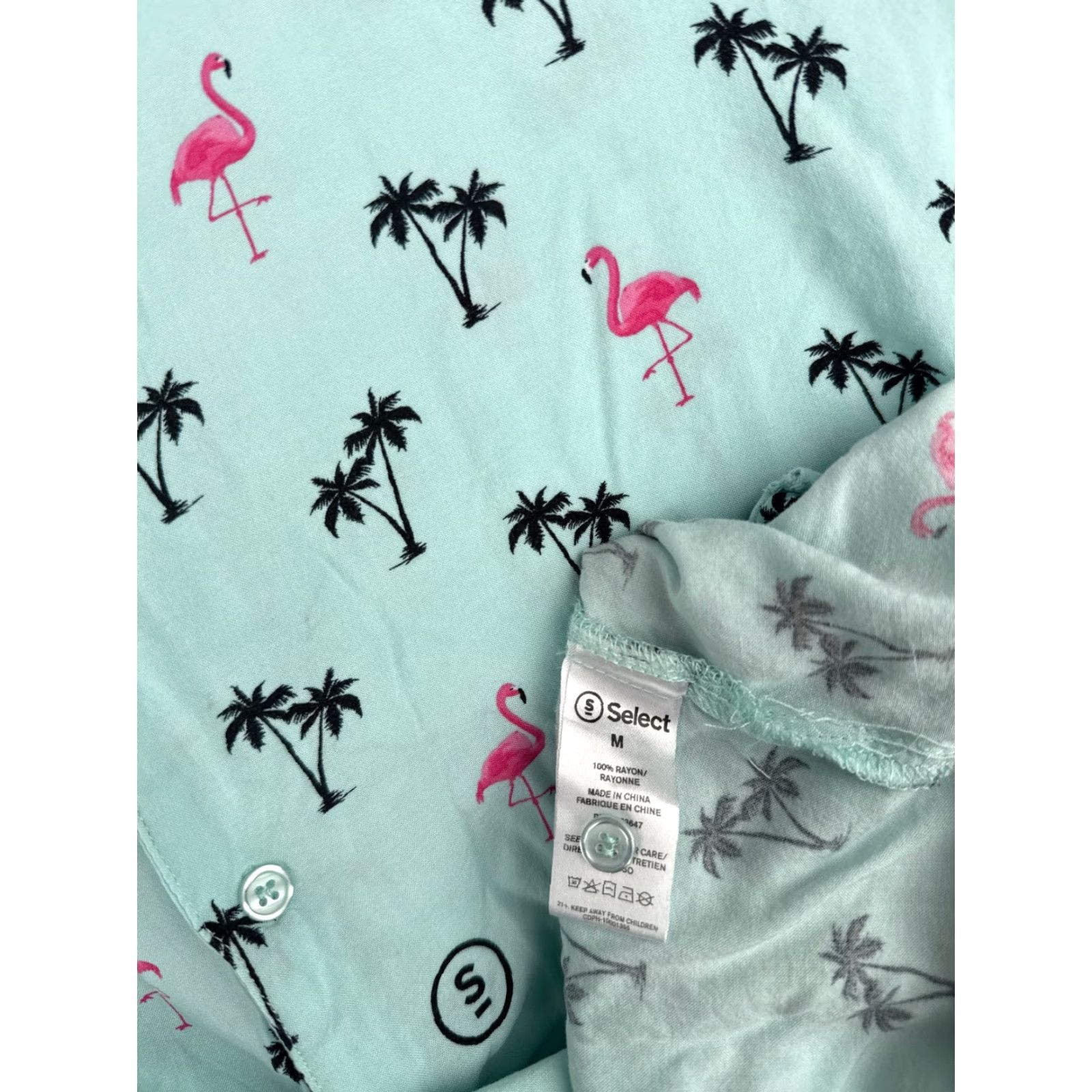 Vintage Select Shirt Mens Medium Blue Hawaiian Flamingo Palm AOP Rayon Button-Up Floral Resort Luau Aloha Size US M / EU 48-50 / 2 - 7 Thumbnail