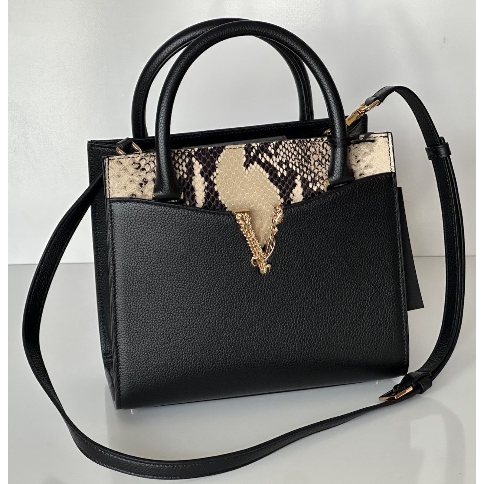 Versace Versace Virtus Calf Leather Small Black Bag 1005960 Size ONE SIZE - 12 Thumbnail