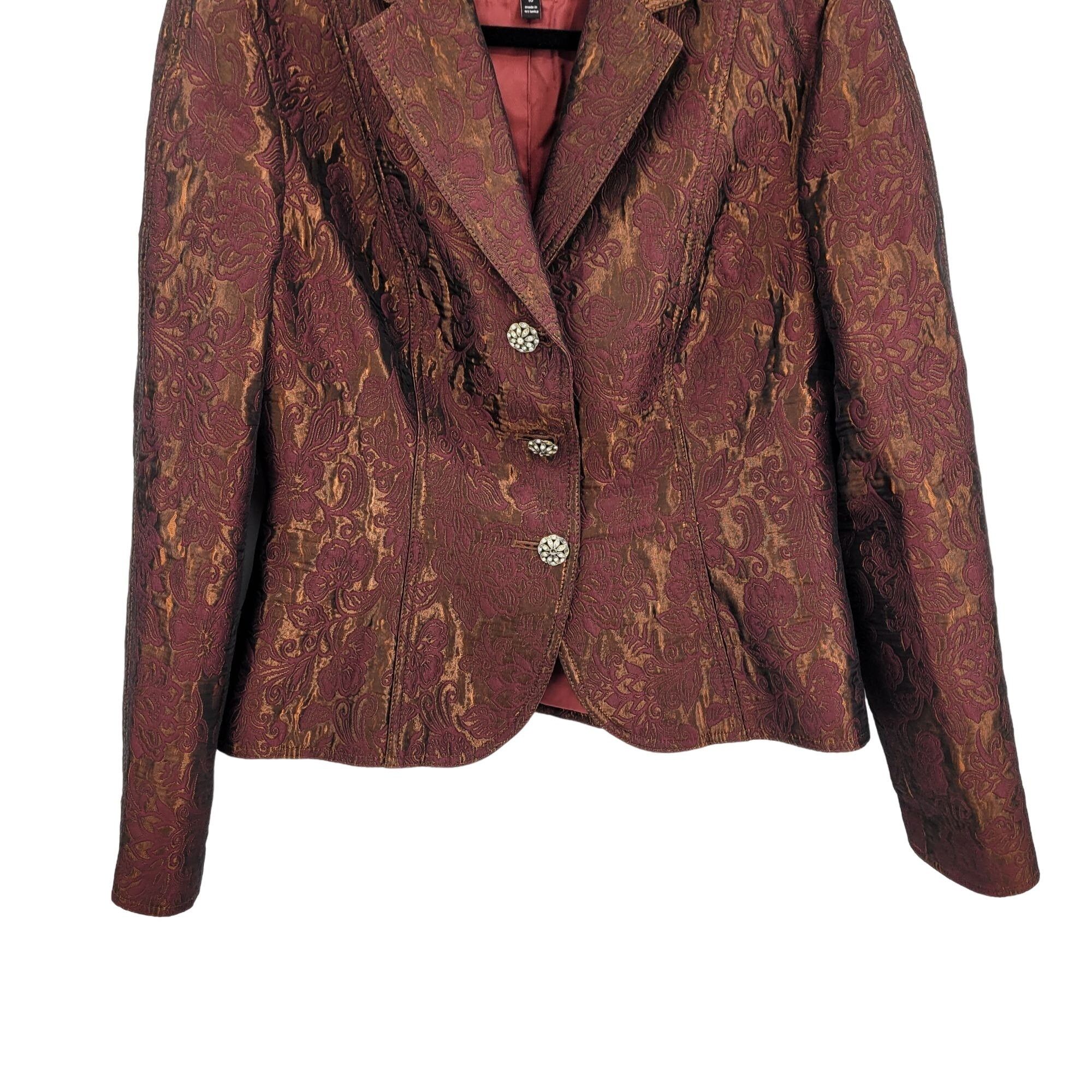 Vintage Vtg Y2k Maroon Metallic Blazer Sz !0 Smoking Jacket Jacquard Size L / US 10 / IT 46 - 7 Thumbnail
