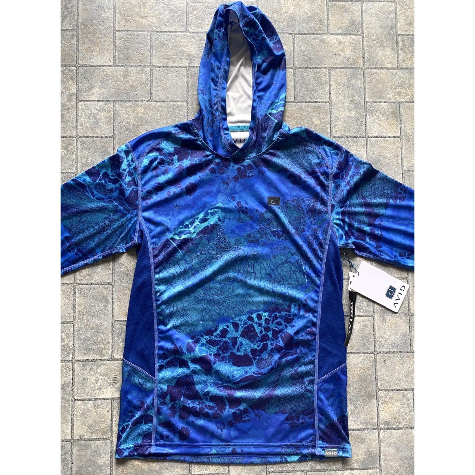 Realtree Avid Mens SMALL Hooded Long Sleeve Realtree Wav3 Moisture Wicking UV Protection Shirt Hoodie Camouflage Blue Mens Size US S / EU 44-46 / 1 - 2 Thumbnail