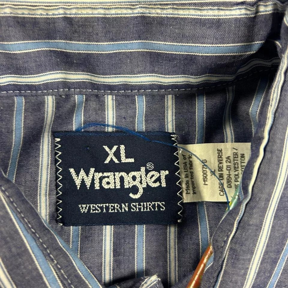 Vintage × Wrangler Wrangler Shirt Mens XL Striped Western Pearl Snap Long Tail Size US XL / EU 56 / 4 - 4 Thumbnail