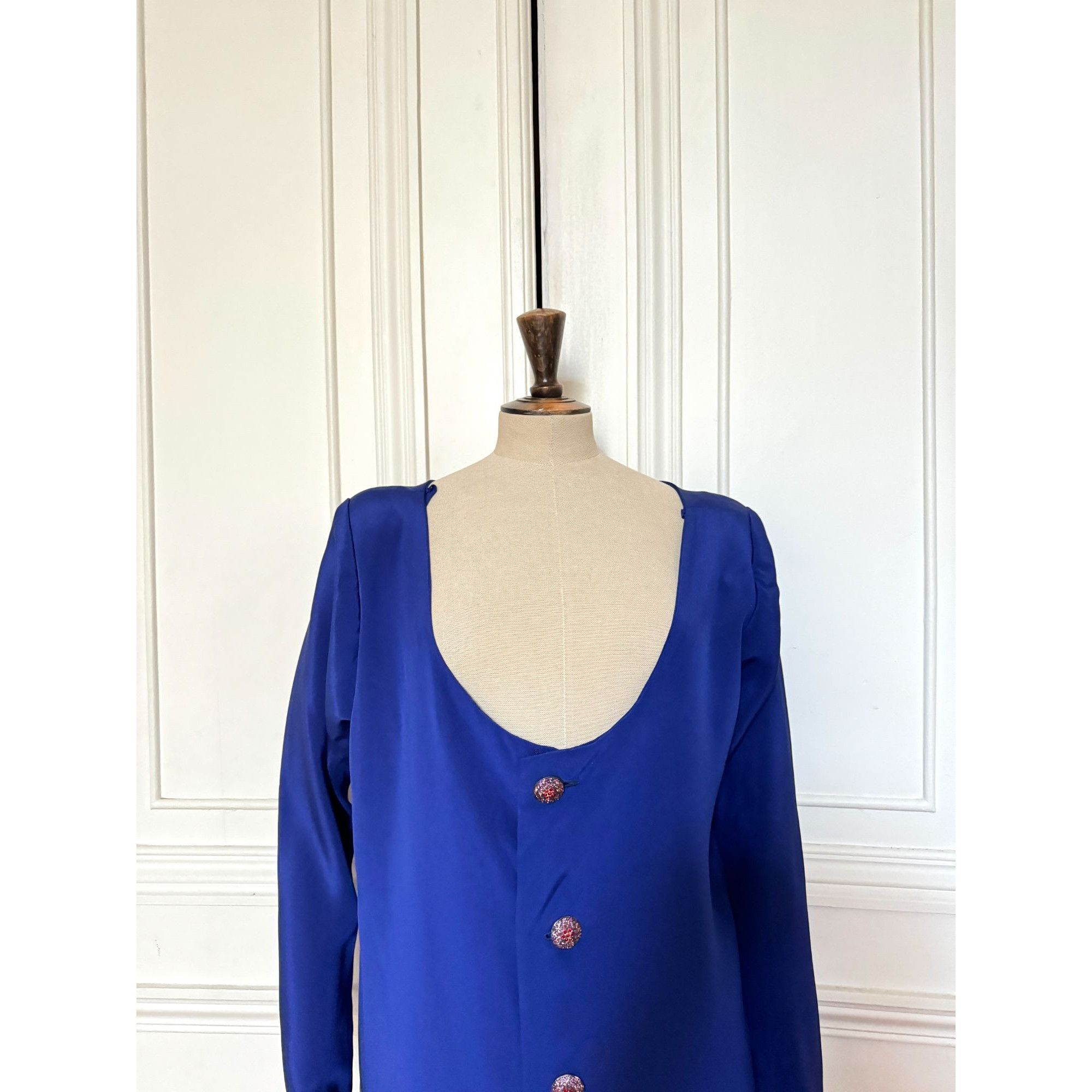 Yves Saint Laurent Early 1980s Cobalt Blue Wool Overdress Size L / US 10 / IT 46 - 4 Thumbnail
