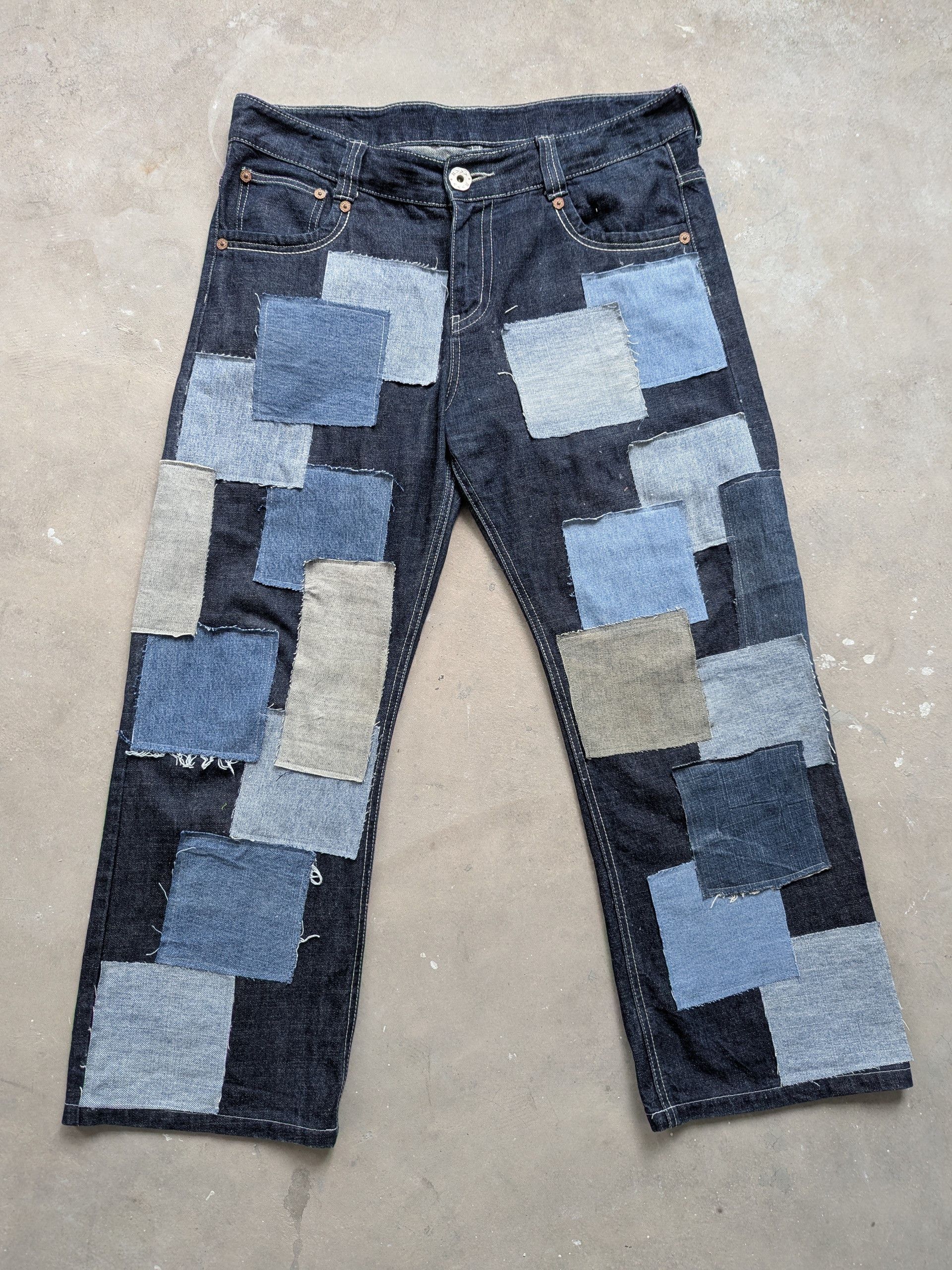 Japanese Brand × Vintage Vintage Buckle Back Denim Patchwork Custom Made Size US 38 / EU 54 - 1 Thumbnail