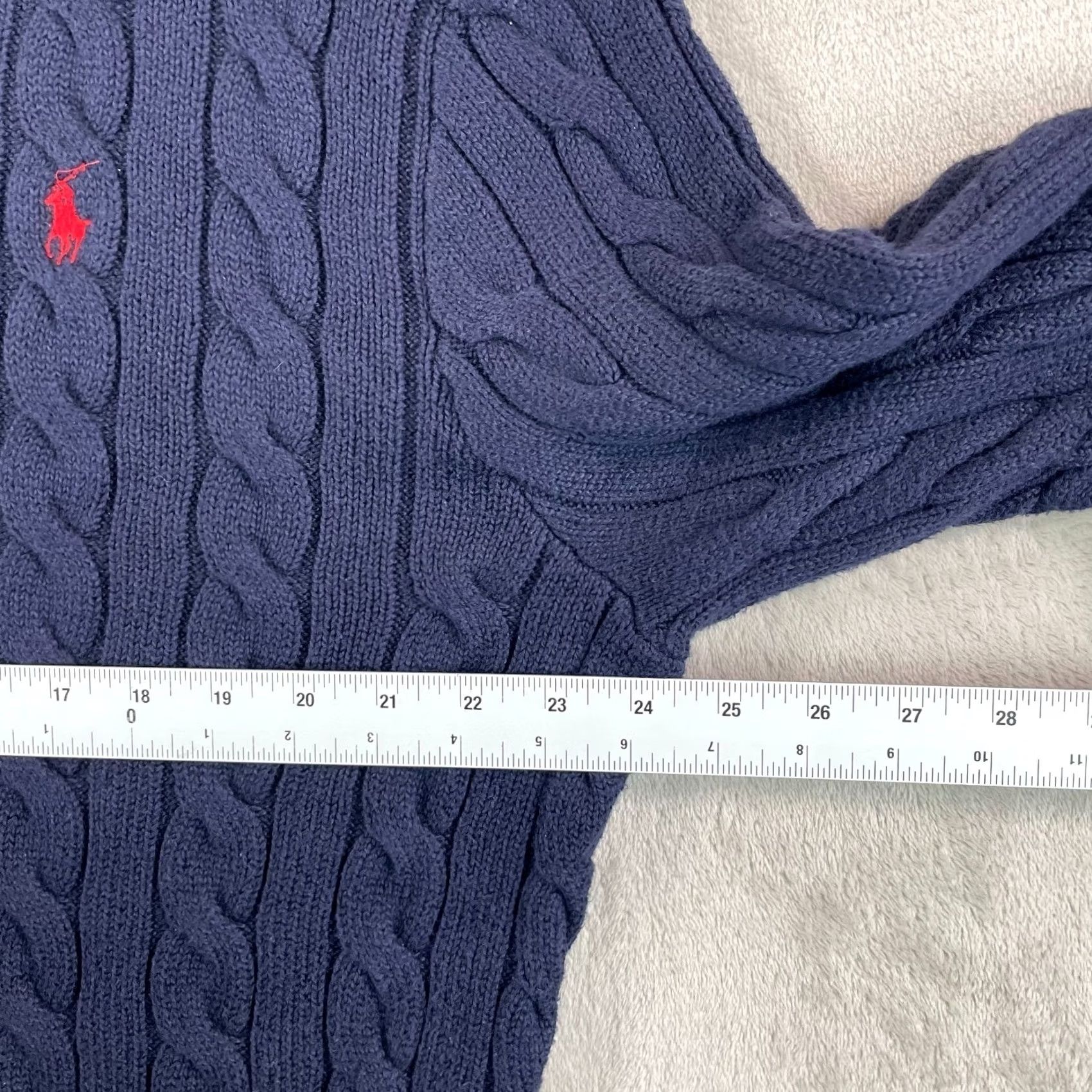 Polo Ralph Lauren VINTAGE Polo Ralph Lauren Crew Sweater Men XL Navy Cable Knit Cotton Red Pony Size US XL / EU 56 / 4 - 7 Thumbnail