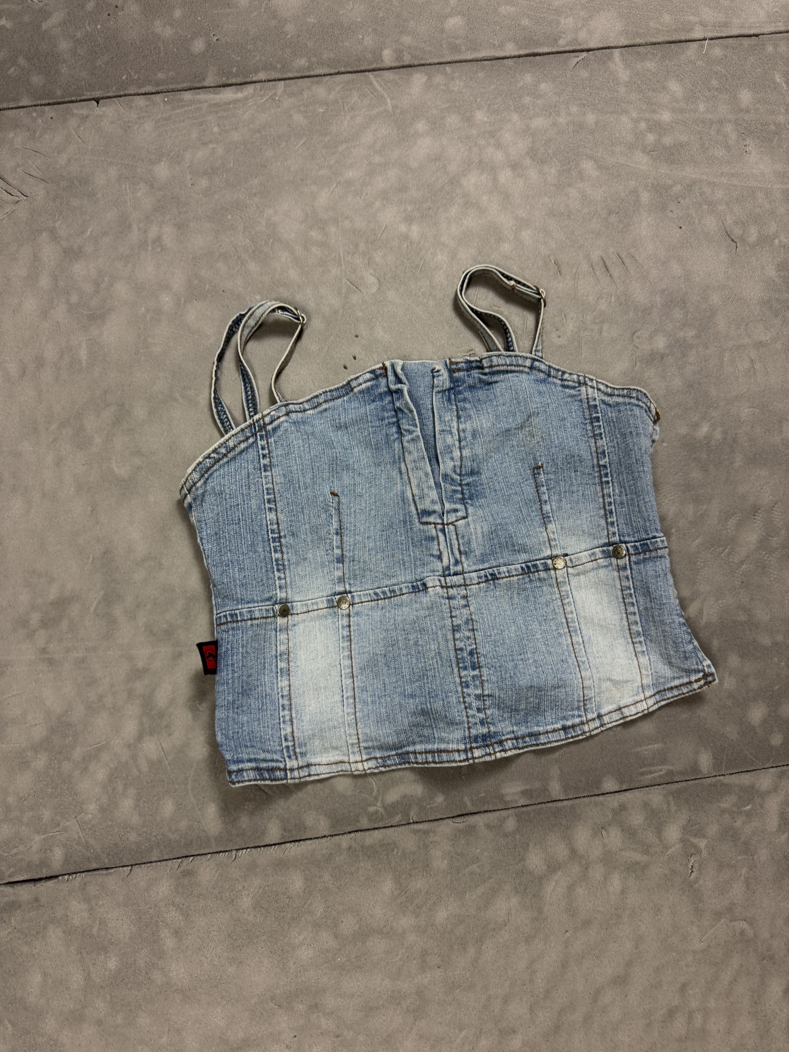 Vintage Women’s denim spaghetti-strap top, Y2K (S) crop tp jeans Size S / US 4 / IT 40 - 3 Thumbnail
