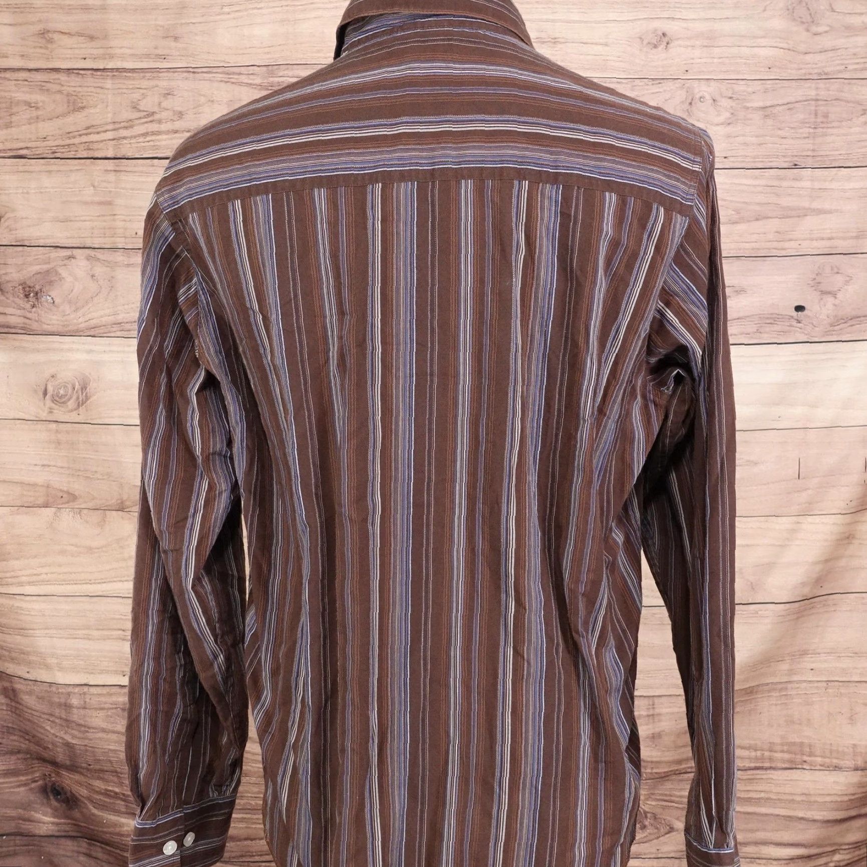 BKE BKE 67 Shirt Mens Large Brown Blue Stripe Button Front Long Sleeve Casual Shirt Size US L / EU 52-54 / 3 - 4 Thumbnail
