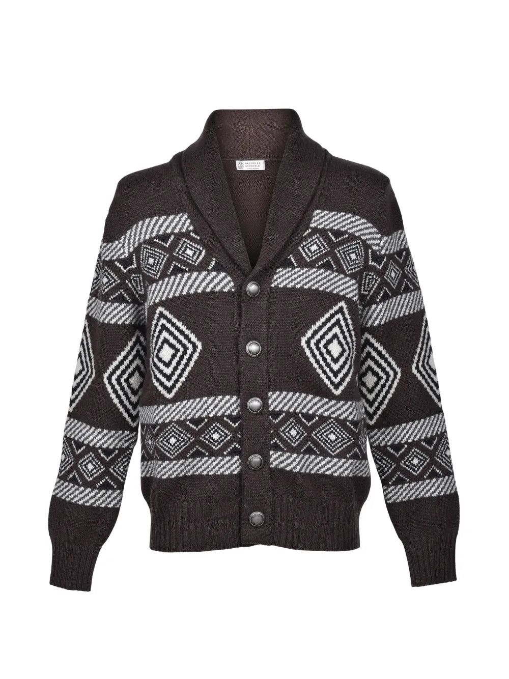 Brunello Cucinelli o1y0526 Cashmere Blend Sweater in Dark Brown/White Size US L / EU 52-54 / 3 - 1 Thumbnail