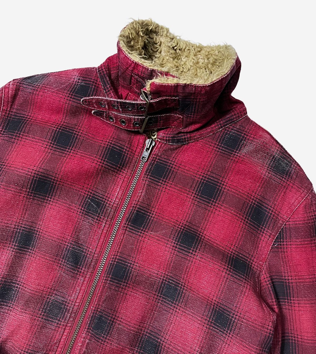 Japanese Brand MARIOND SUN FADED PLAID FAUX FUR ZIP JACKET Size US L / EU 52-54 / 3 - 3 Thumbnail