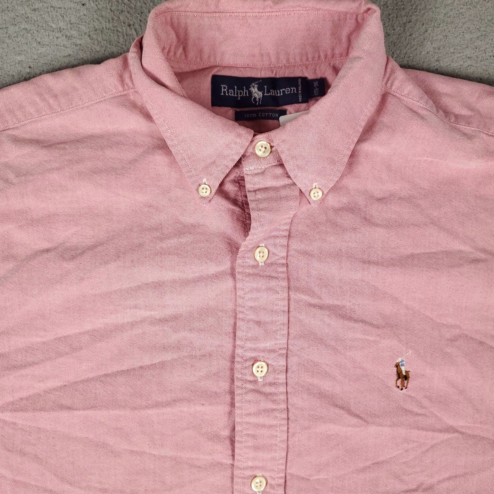 Ralph Lauren VINTAGE Ralph Lauren Shirt Mens Size 17.5 Red Pony Dress Button Up Long Sleeve - 100% Cotton, Button-Down Collar, Classic/Preppy, Mens Size 46R - 2 Thumbnail